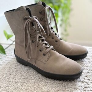 Tod's WINTER GOMMINO‎ Suede Leather Ankle Boots Lace Up Taupe WOMEN 37.5 7.5